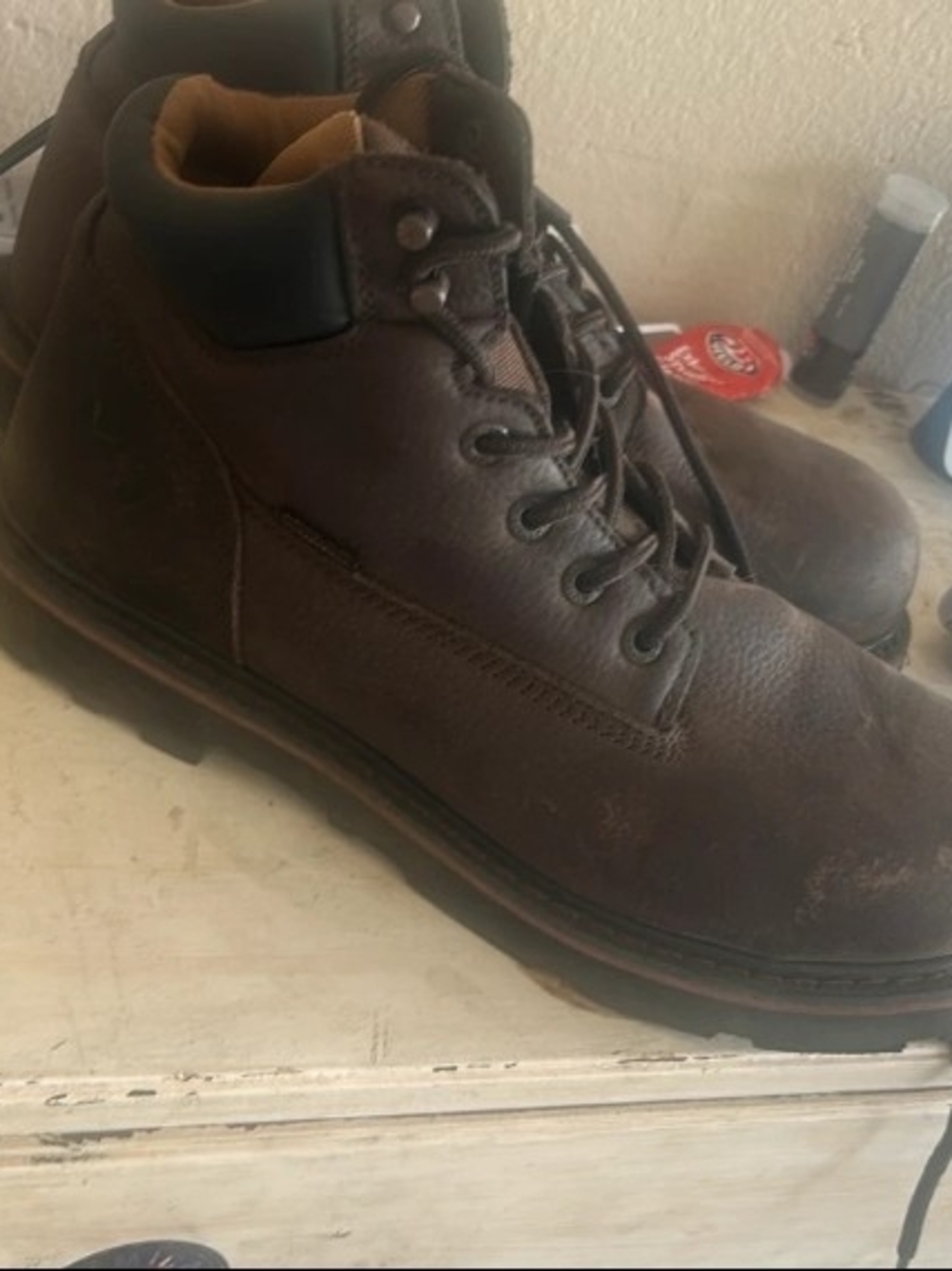Men's Brown Leather Work Boots - Classic Lace-Up